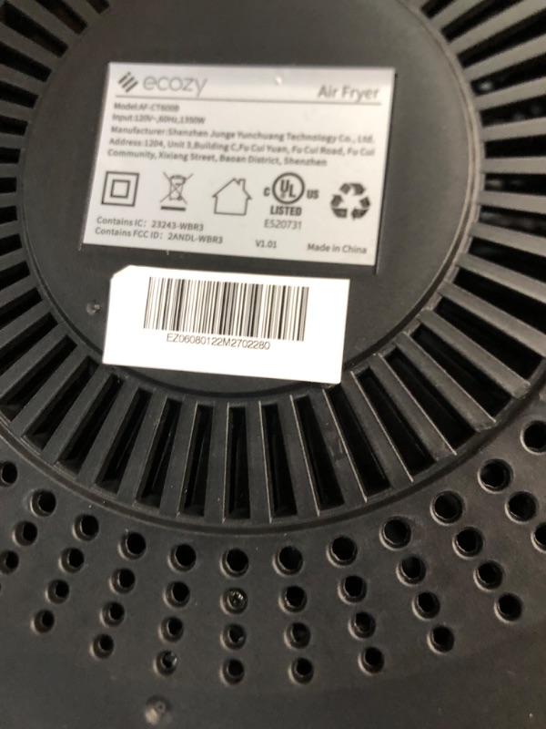Photo 1 of * USED * 
ecozy Air Fryer 6 Quart with See-Through Window Smart WiFi (100 Recipes), 11 Presets+ One-Touch Recipe Function, Dishwasher Safe, Black