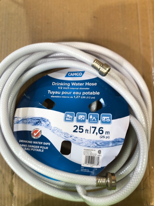 Photo 2 of Camco TastePURE Drinking Water Hose for RV, 25 Feet, White (22783) 25'