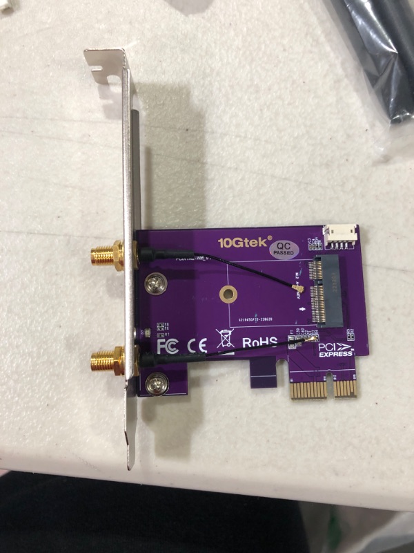 Photo 3 of PCIE X1 to M.2/NGFF (A+E Key) WiFi Bluetooth Wireless Module Adapter Card with Dual-Band 2.4&5G 2X 5dBi Antenna.