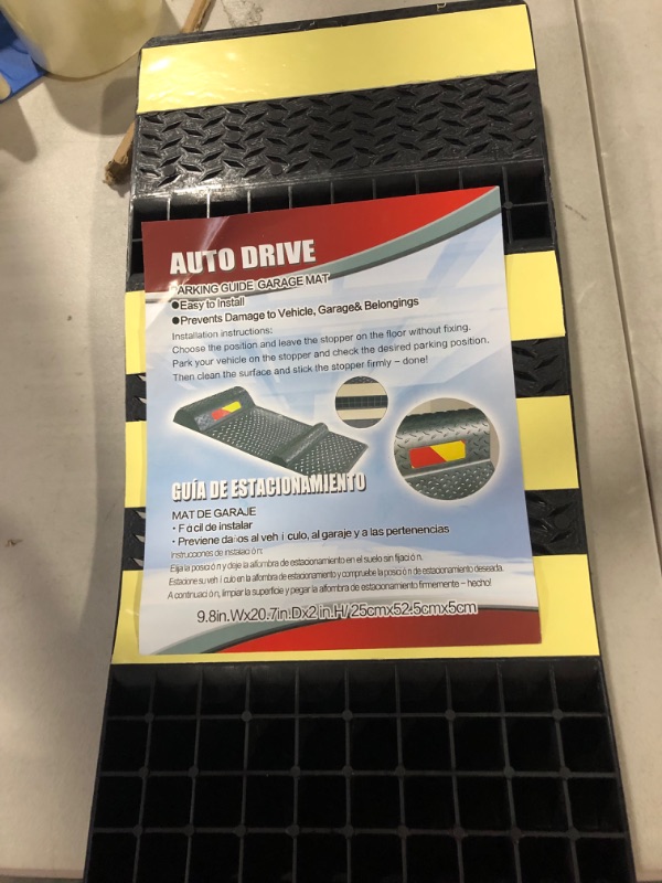 Photo 3 of Premium Products LLC Garage Parking Mat Guide - Adhesive Back, Anti-Skid, Reflective Strip - Fits Most All Cars and Non-Commercial Tires - 2 Pack - Complete with Air Pressure Gauge, Gray, Large