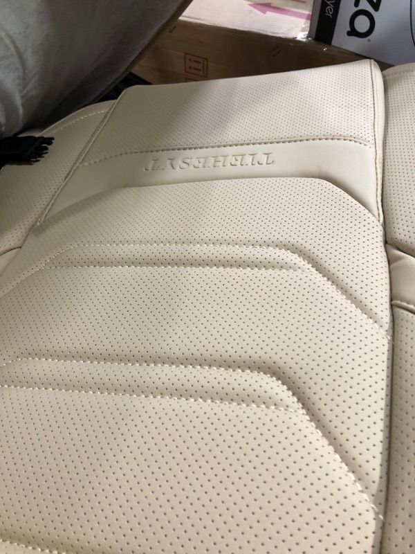 Photo 4 of TIEHESYT Beige Car Seat Covers Full Set, Breathable Leather Automotive Front and Rear Seat Covers & Headrest, Automotive Seat Cover, Compatible with Most Cars Sedans SUV Pickup Trucks Faddish Beige Front Pair and Rear