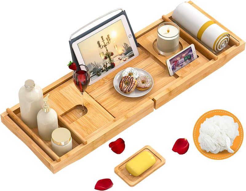 Photo 1 of *SEE NOTES* Domax Expandable Bathtub Caddy Tray and Bamboo Bath Mat for Luxury Bath