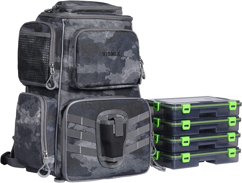 Photo 1 of VISMIX Fishing Tackle Backpack with 4 Tackle Boxes Large Waterproof 