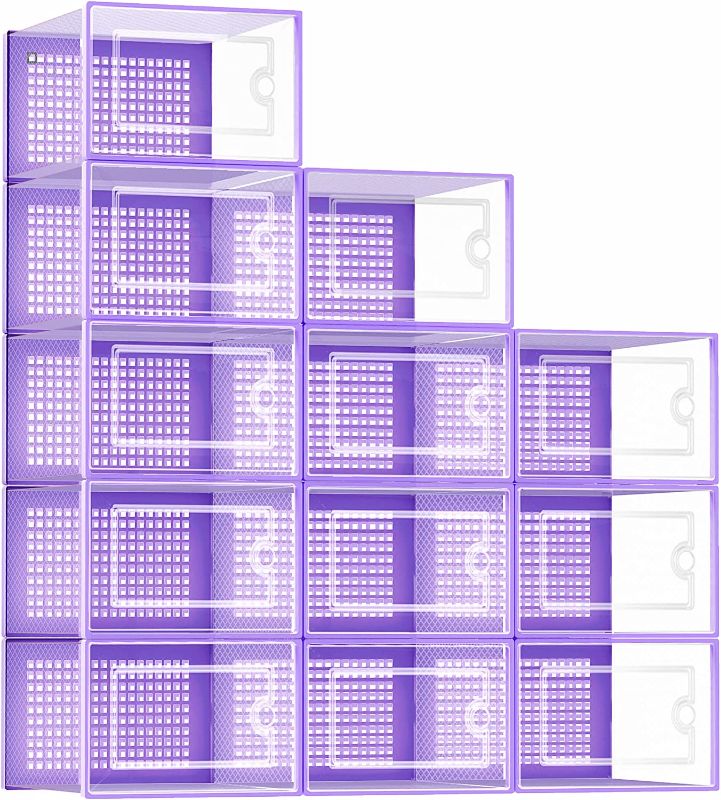 Photo 1 of  Shoe Organizers Storage Boxes for Closet 12 Pack,, Purple