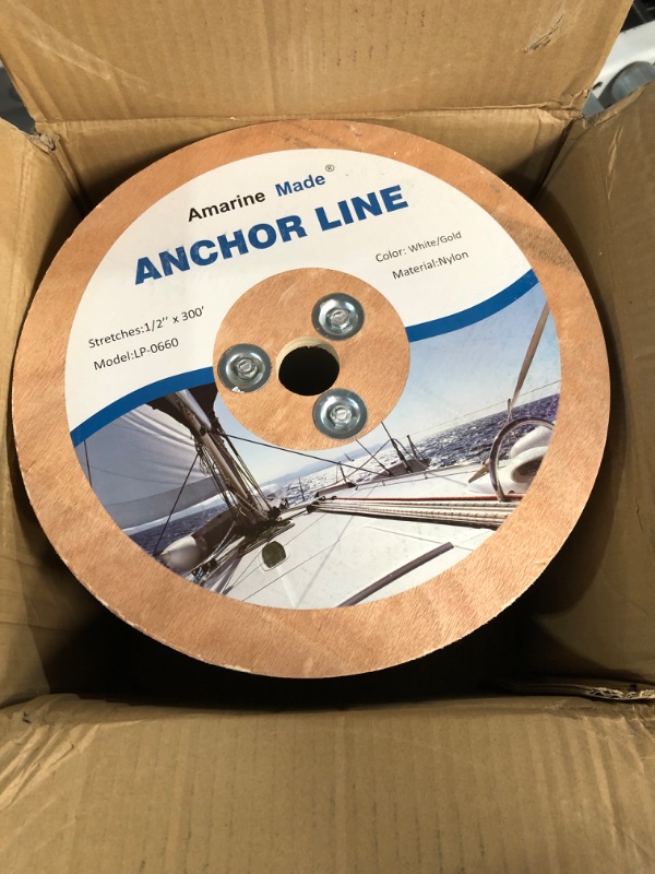 Photo 2 of Amarine Made Heavy Duty Double Braid Nylon Anchor Line with Stainless Steel Thimble-White/Gold Color 1/2 inch Thickness 