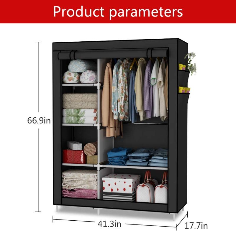 Photo 1 of UDEAR Closet Organizer Wardrobe Clothes Storage Shelves, No-Woven Fabric Cover with Side Pockets,Black