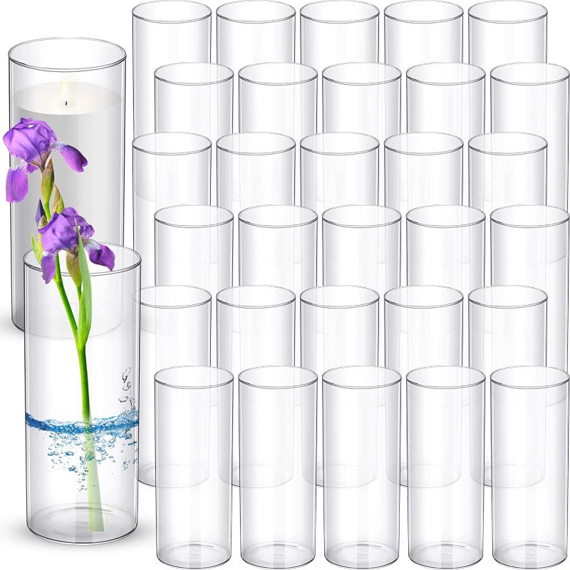 Photo 1 of 33 Pcs Clear Glass Cylinder Vases Bulk 10 Inch WITH RHINESTONES