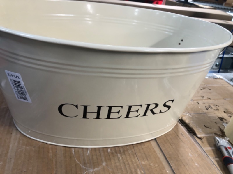 Photo 2 of ***COSMETIC DAMAGE*** Twine Rustic Farmhouse Decor Ice Bucket & Galvanized Cheers Beverage Tub for Parties, 6.3 Gallons, Cream