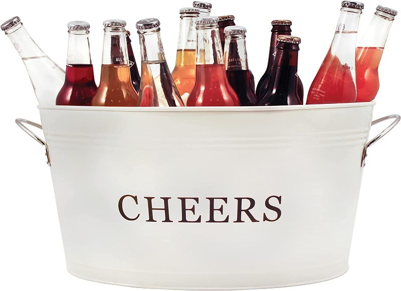 Photo 1 of ***COSMETIC DAMAGE*** Twine Rustic Farmhouse Decor Ice Bucket & Galvanized Cheers Beverage Tub for Parties, 6.3 Gallons, Cream