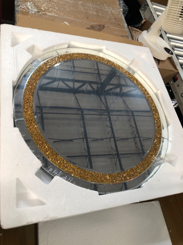 Photo 1 of ZOLAPI Round Crystal Rhinestone Diamond Wall Mirror