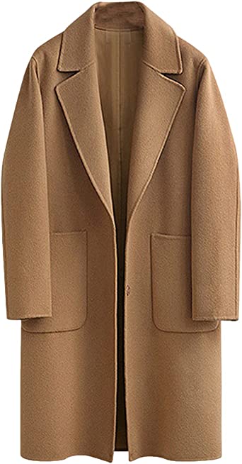 Photo 1 of Omoone Women's Notched Lapel Wool Coats Mid Long Button Pea Coats Warm Thicken Trench Jacket