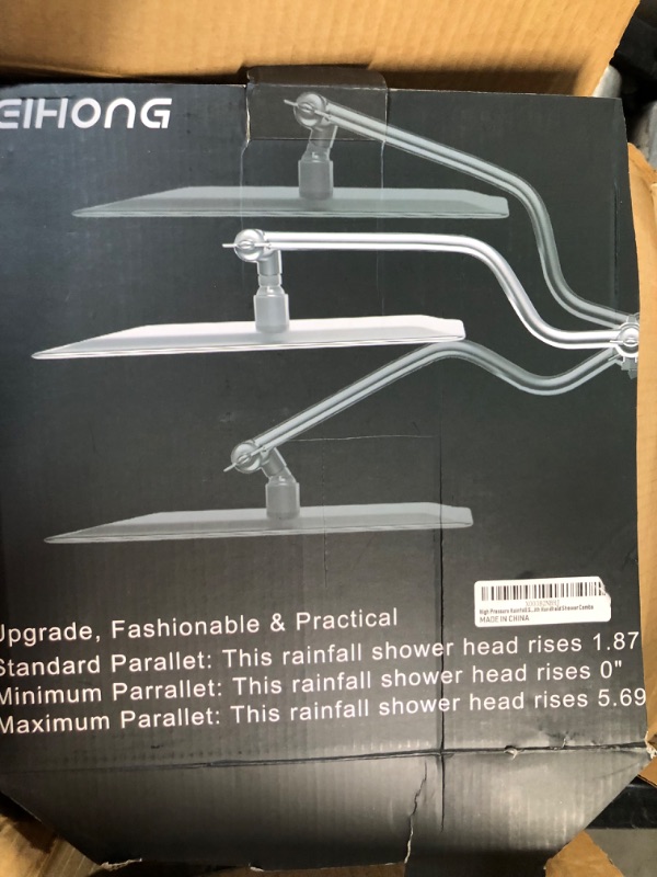 Photo 4 of 10" Rainfall Shower Head with Handheld Combo, Upgraded 12" L-Shaped Adjustable Extension Arm & 3-Way Diverter, Shower Head Jet Mode Headheld Shower with 5-Spray Mode, 79" Hose, 180° Dhesive Holder L-Shaped Rainfall Shower Head Combo Silver SLIVER