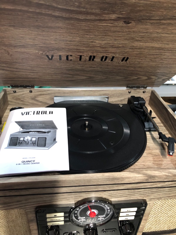 Photo 5 of Victrola Nostalgic 6-in-1 Bluetooth Record Player & Multimedia Center with Built-in Speakers - 3-Speed Turntable, CD & Cassette Player, AM/FM Radio | Wireless Music Streaming | Espresso Espresso Entertainment Center