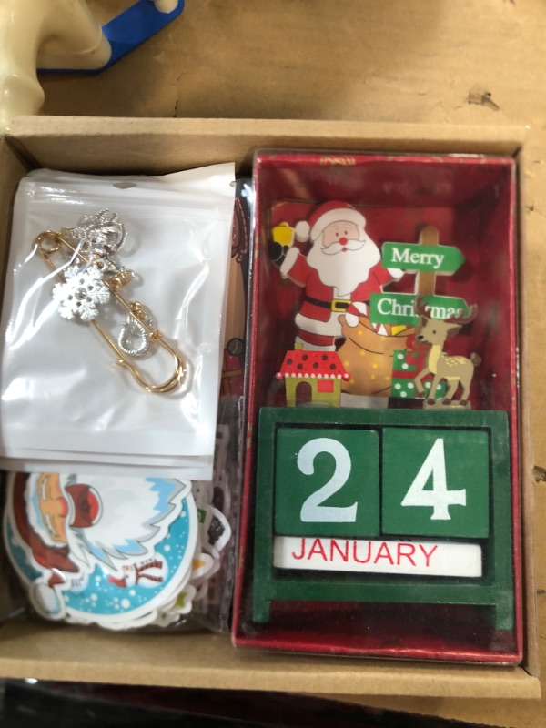 Photo 2 of Christmas Gift Set, Countertop Christmas Tree and Calendar, Merry Xmas Metal Brooches and Key chain pendant, Christmas Themed Sticky Notes and Stickers for Christmas Presents