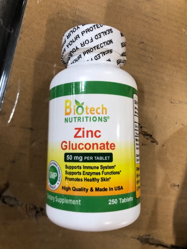 Photo 2 of Biotech Nutritions Zinc Gluconate 50 mg 250 Tablets Made in USA Vegetarian/Vegan Zinc Gluconate (Pack of 2) 250 Count (Pack of 2)