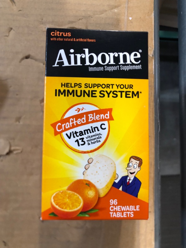 Photo 2 of Airborne 1000mg Chewable Tablets with Zinc, Immune Support Supplement with Powerful Antioxidants Vitamins A C & E - 96 Tablets, Citrus Flavor Citrus 96 Count (Pack of 1)