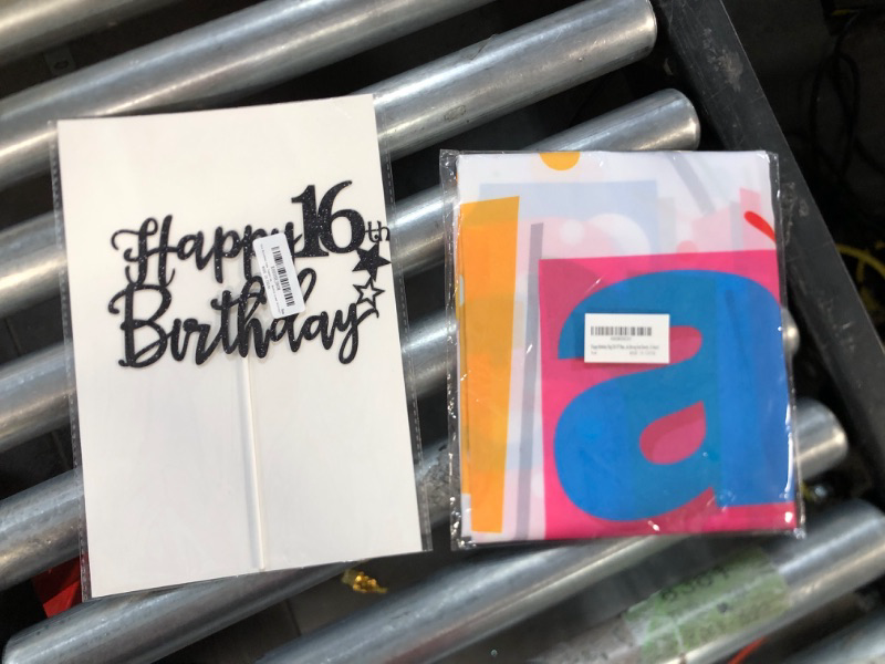 Photo 1 of Happy Birthday Flag 3X5 FT Banner 100%Polyester & 16th Birthday Cake Topper Happy 16th Birthday (Double-sided Glitter?
