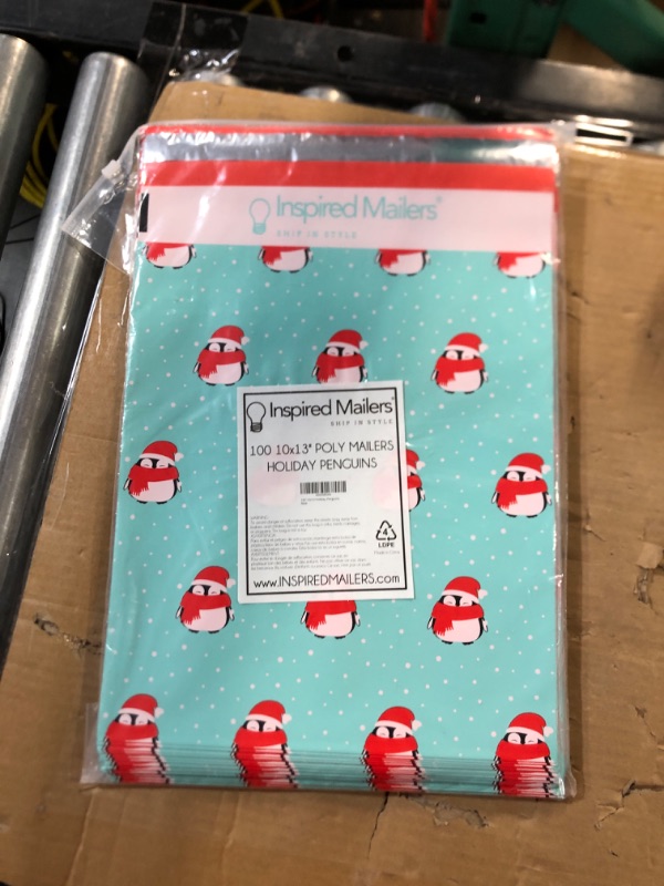 Photo 2 of Inspired Mailers - Poly Mailers 10x13-100 Pack - Holiday Penguins - Christmas Mailing Envelopes 