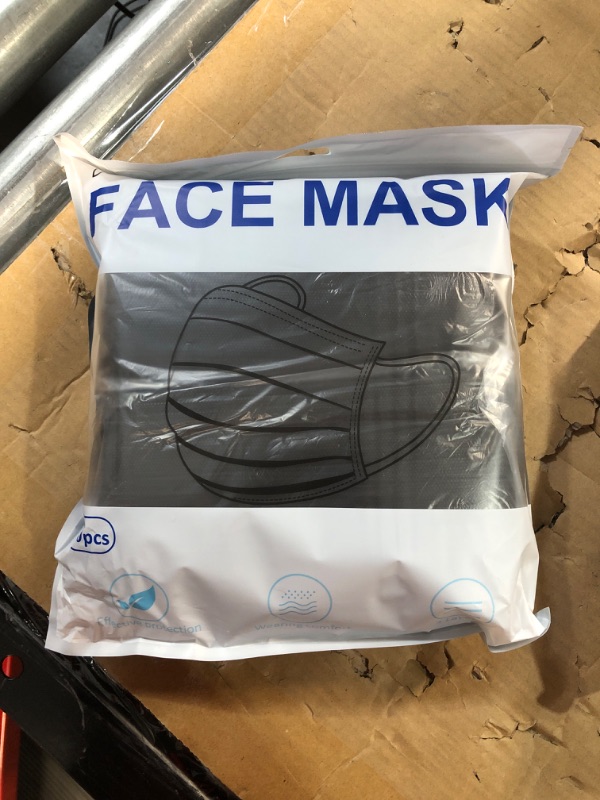 Photo 2 of 100Pcs Disposable Face Masks, Black Face Mask, 3 Ply Disposable Mask