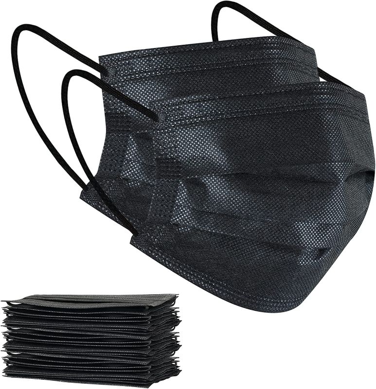 Photo 1 of 100Pcs Disposable Face Masks, Black Face Mask, 3 Ply Disposable Mask