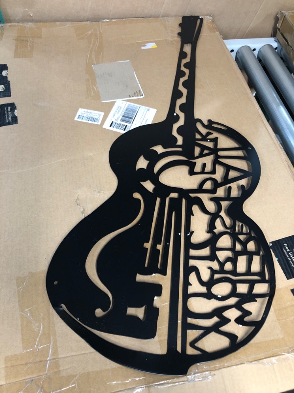 Photo 2 of (minor Damage) Music Metal Wall Decor Matte Black Color Guitar Musical Instrument 24x36inch