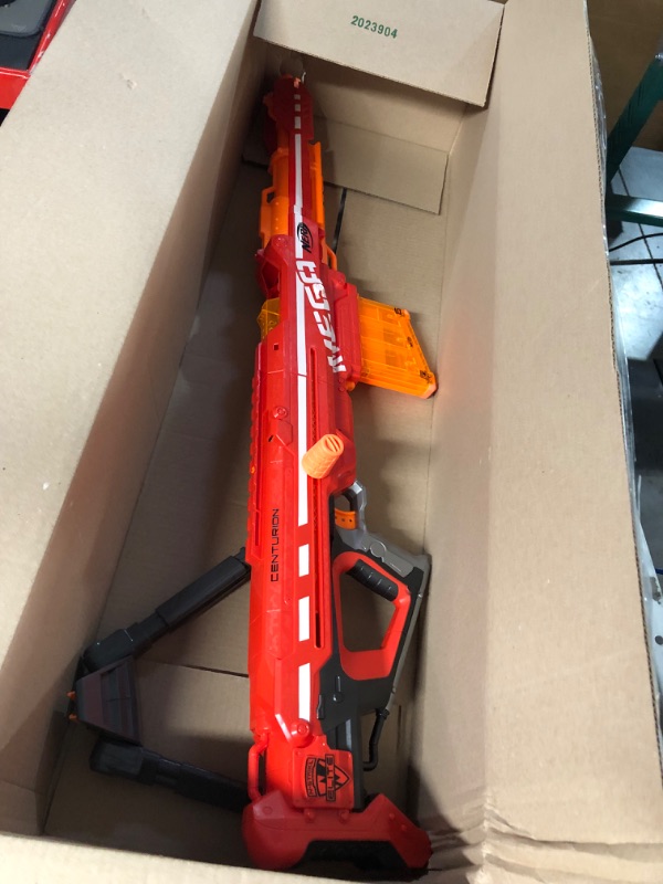 Photo 2 of *SEE NOTES Nerf A3700 Centurion Mega Toy Blaster with Folding Bipod, 6-Dart Clip, 6 Official Mega Darts, & Bolt Action for Kids, Teens, & Adults, Gray