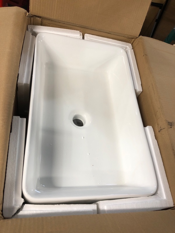 Photo 2 of *SEE NOTES Vessel Sink Rectangle - Lordear 21"x14" Bathroom Sink Rectangular Modern Above Counter Bathroom Sink White Porcelain Ceramic Vessel Vanity Sink Art Basin 21"x14" A - White