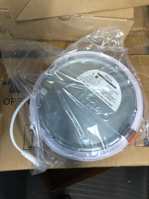 Photo 4 of *SEE NOTES Amico 1 Pack 6 Inch 5CCT Ultra-Thin LED Recessed Ceiling Light with Junction Box, 2700K/3000K/3500K/4000K/5000K Selectable, 12W Eqv 110W, Dimmable Canless Wafer Downlight, 1050LM High Brightness -ETL