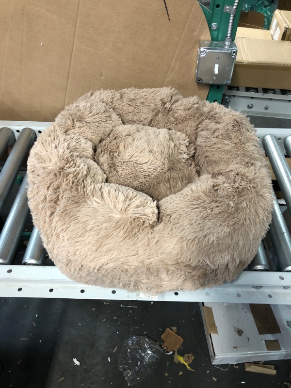 Photo 2 of  Round Donut Washable Dog Bed, Anti-Slip Faux Fur Fluffy Donut Cuddler Anxiety Cat Bed, Fits up to 15-100 lbs 20x20x6 Inch (Pack of 1) Camel