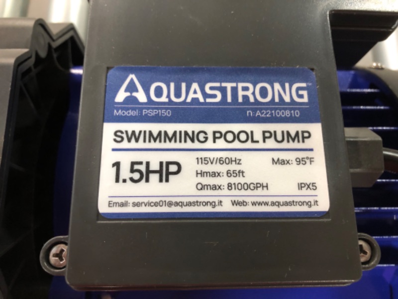 Photo 3 of *UNTESTED* Aquastrong 1.5 HP In/Above Ground Pool Pump with Timer, 220V, 8100GPH, High Flow, Powerful Self Primming Swimming Pool Pumps with Filter Basket