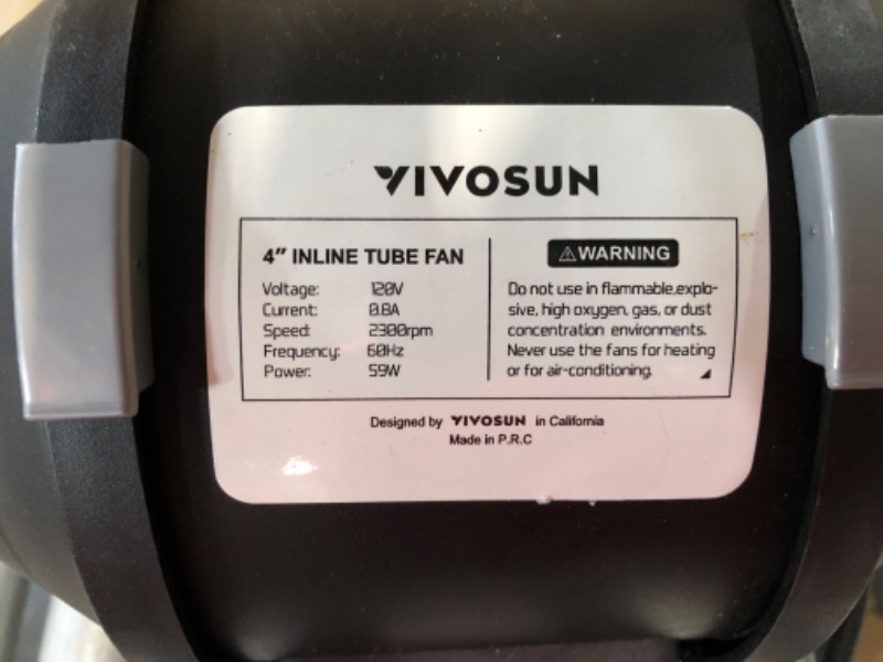 Photo 1 of *UNTESTED* VIVOSUN Ventilation Kit 4 Inch 190 CFM Inline Duct Fan with 4"x 14" Carbon Filter Odor Control System