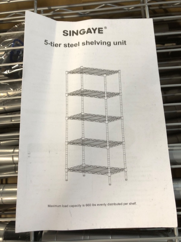 Photo 2 of [USED] SINGAYE 5 Tier Adjustable Storage Shelf Metal  23.6" L x 14" W x 59.1" H for Pantry Closet Kitchen Laundry Silver Medium