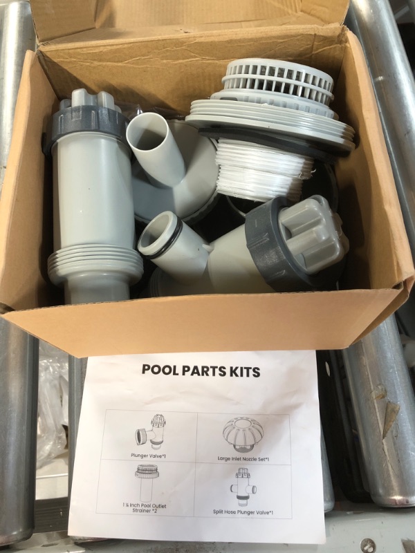 Photo 2 of [USED] POOLHACKER Above Ground Swimming Pool Inlet & Outlet Water Replacement Parts Kit, Includes 1.5" Inlet Nozzle, 1.25" Outlet Strainer, Dual Split Hose Plunger Valve & Shut Off Valve