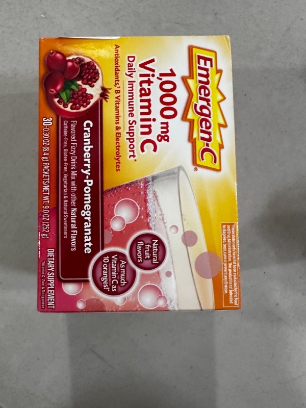 Photo 1 of Emergen-C 1000mg Vitamin C Powder, with Antioxidants, B Vitamins and Electrolytes, Vitamin C Supplements for Immune Support, Caffeine Free Drink, Cranberry Pomegranate Flavor - 30 Count/1 Month Supply