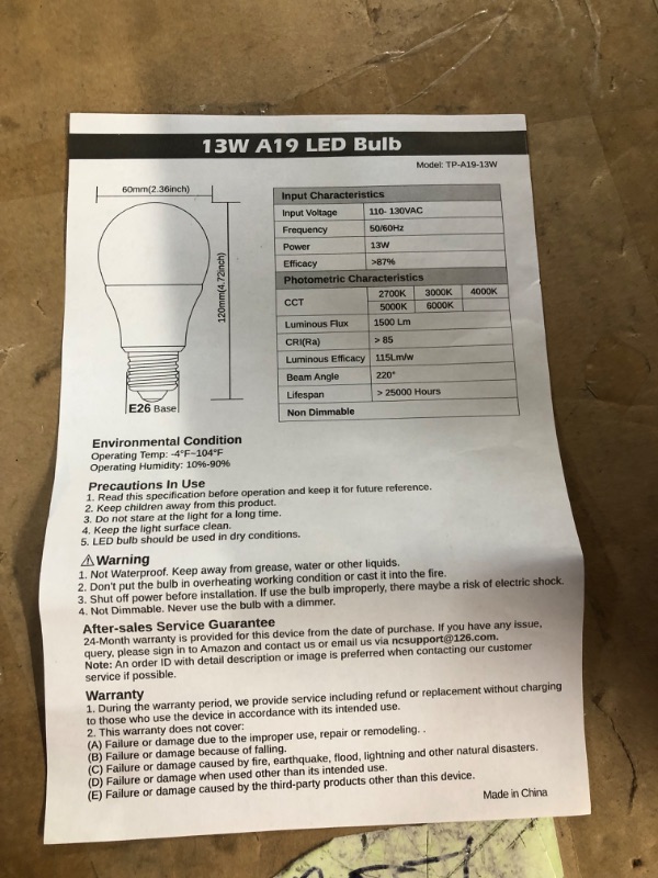 Photo 2 of A19 LED Light Bulbs 1500 Lumens, 100-125 Watt Equivalent LED Bulbs, 5000K Daylight White 13-Watt, Standard E26 Medium Screw Base, Non-Dimmable, No Flicker, Pack of 12 Daylight White 12 Count (Pack of 1)