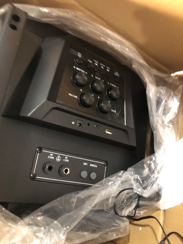 Photo 1 of Moukey Karaoke Machine, PA System Subwoofer, Portable Bluetooth Speaker w/ 2 Wireless Microphones, Lyrics Display 