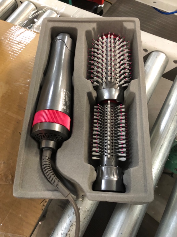 Photo 2 of Hair Dryer Brush and Volumizer Styler, Hot Air Brush, Negative Ionic Electric Hair Curler Straightener Brush GREY PINK