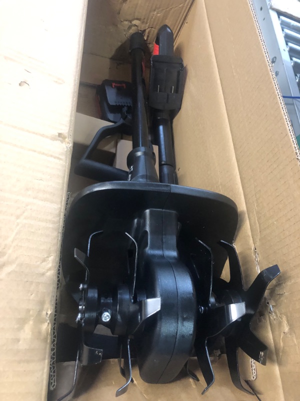 Photo 2 of ***PARTS ONLY NOT FUNCTIONAL***MZK Cordless Tiller Cultivator with 24 Steel Tines,7.8-in Wide Battery Powered Garden Cultivator, 20V Mini Cultivator with 2AH Battery and Fast Charger