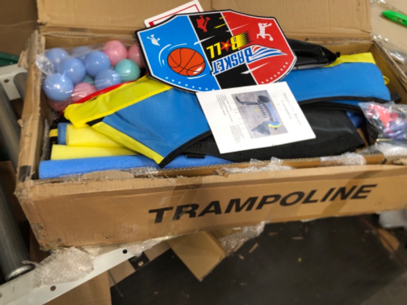 Photo 1 of **USED** 60" Trampoline for Kids, 5FT Indoor Outdoor Trampoline with Enclosure Net, Mini Baby Toddler Trampoline with Basketball Hoop, Recreational Trampolines Birthday Gifts for Children. yellow