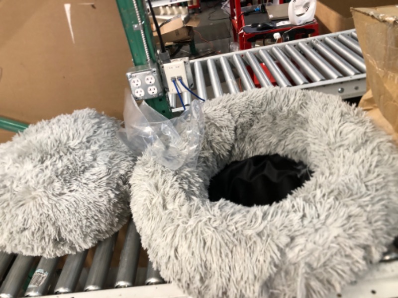 Photo 1 of **USED** Furhaven 30" Round Medium Donut Dog Bed Plush Long Faux Fur Calming Cuddler w/ Removable Washable Cover - Mist Gray, Medium Long Faux Fur (Mist Gray) Medium Donut Bed