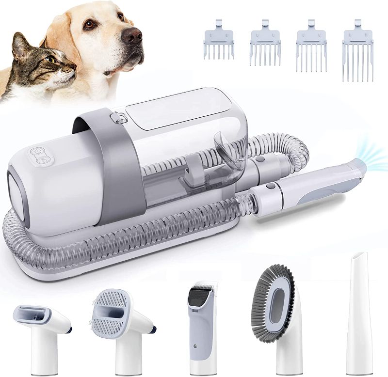 Photo 1 of LMVVC Dog Grooming Kit with 2.3L Vacuum Suction 99% Pet Hair, Pet Grooming Vacuum Low Noise, Dog Clippers for Grooming with 5 Tools and 4 Different Lengths Clipper Guards for Dog Cat (White)