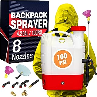 Photo 1 of 4.2 Gallon Battery Powered Backpack Sprayer - 8 Nozzles, 240ml Measuring Bottle, 100PSI Cutoff Pressure, Long Battery Life, Wide Mouth, High-Pressure Spray Hose, Trigger Lock, Pressure Knob Controller