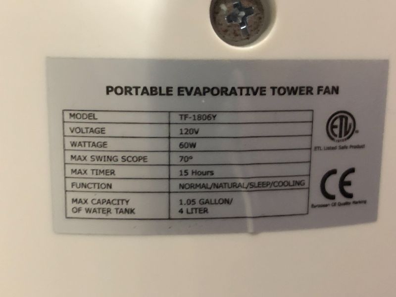 Photo 1 of ***BASE, REMOTE, AND ICE PACKS MISSING - DOES NOT BLOW AIR***
43-INCH Evaporative Air Cooler, BREEZEWELL Windowless Air Conditioner