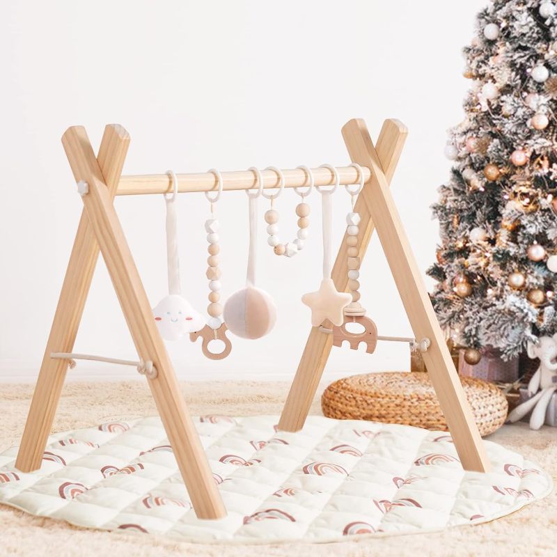 Photo 1 of **SEE NOTES** Wooden Baby Gym with 6 Baby Toys, Foldable Baby Play Gym