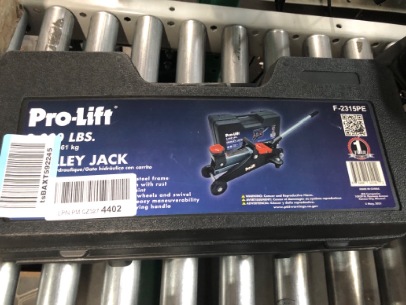 Photo 2 of Pro-LifT F-2315PE Grey Hydraulic Trolley Jack Car Lift with Blow Molded Case-3000 LBS Capacity, 12 Inch Black