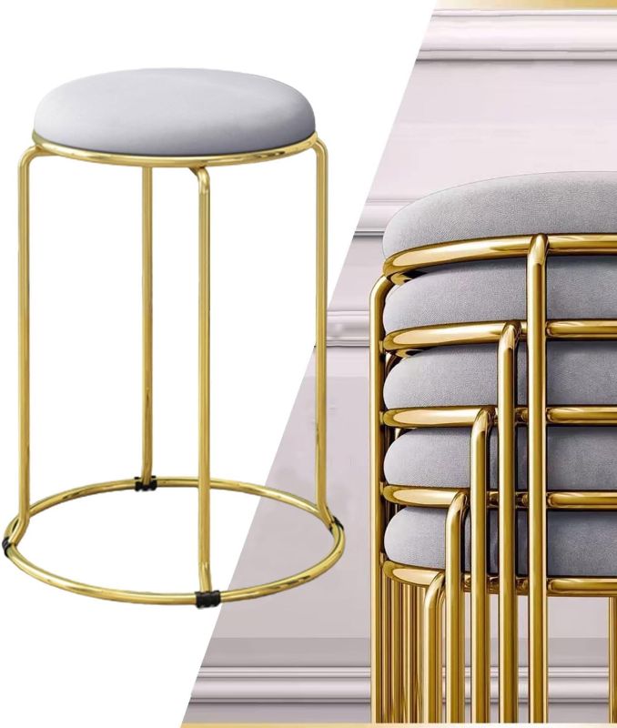 Photo 1 of **SEE NOTES** ZHEJIANG DINIGN STOOL - GRAY AND GOLD // SET OF 2 ONLY 