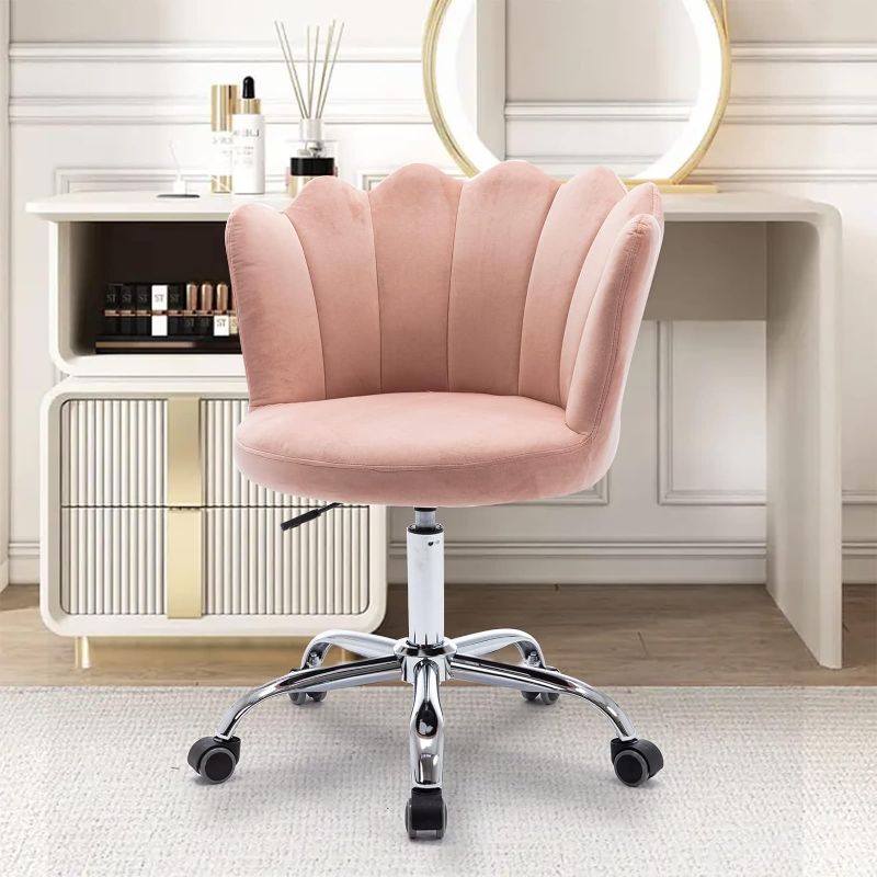 Photo 1 of **SEE NOTES** Modern Velvet Home Office Chair Adjustable Swivel Shell Office Chair - pink shell w/ pillow