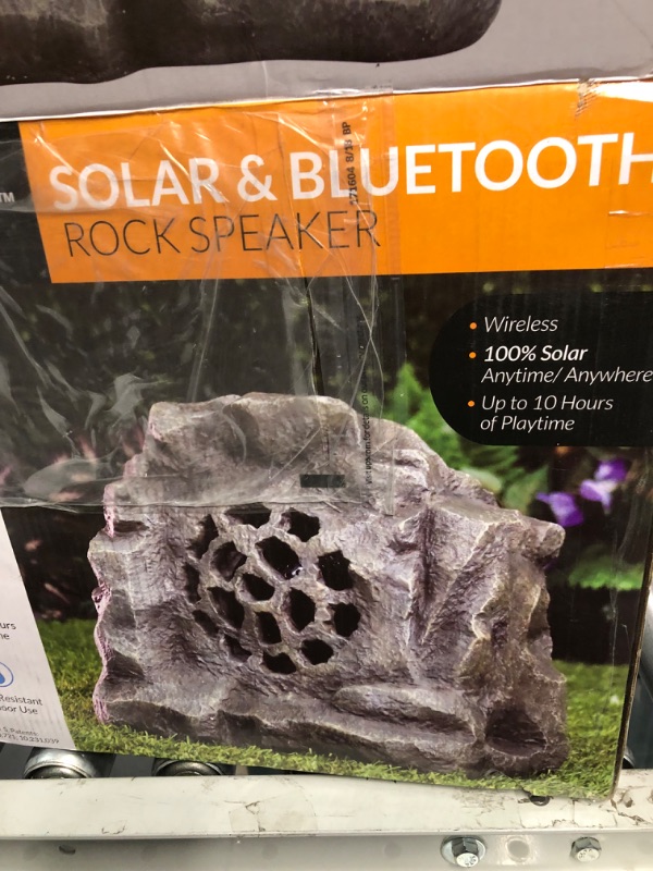 Photo 3 of Alpine Corporation Waterproof Bluetooth Solar-Powered Outdoor Wireless Rock Speaker, Gray