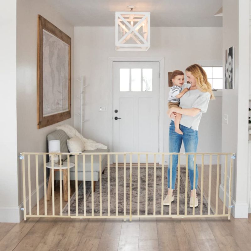 Photo 1 of **SEE NOTES** Toddleroo by North States 103" Wide Extra Wide Swing Baby Gate, (27" Tall, Sustainable Hardwood)