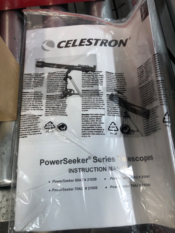 Photo 2 of PREVIOUSLY OWNED-  Celestron PowerSeeker 50 AZ Refractor Telescope with Basic Smartphone Adapter 1.25" Capture